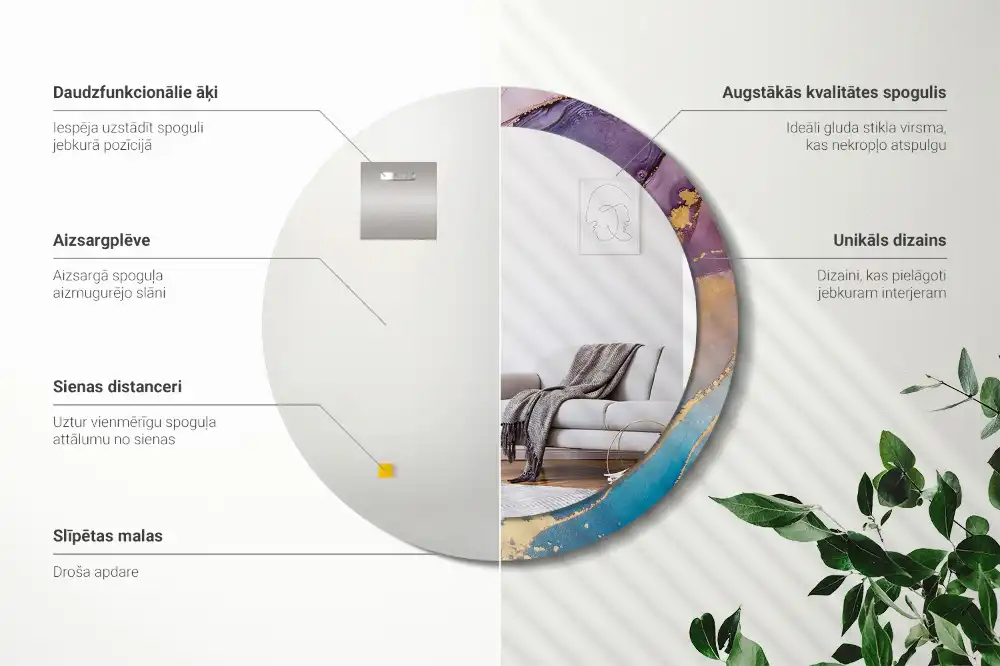 Espejo redondo impreso Piedra de mármol