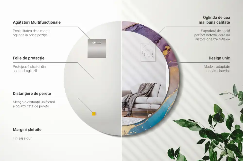 Espejo redondo impreso Piedra de mármol