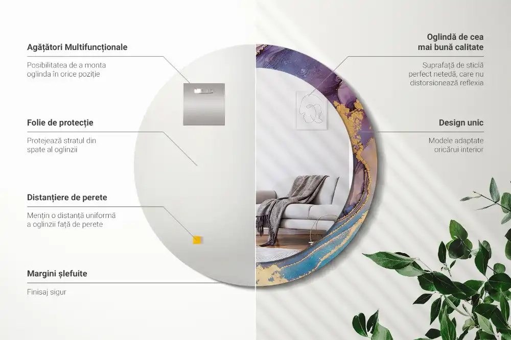 Espejo redondo impreso Piedra de mármol