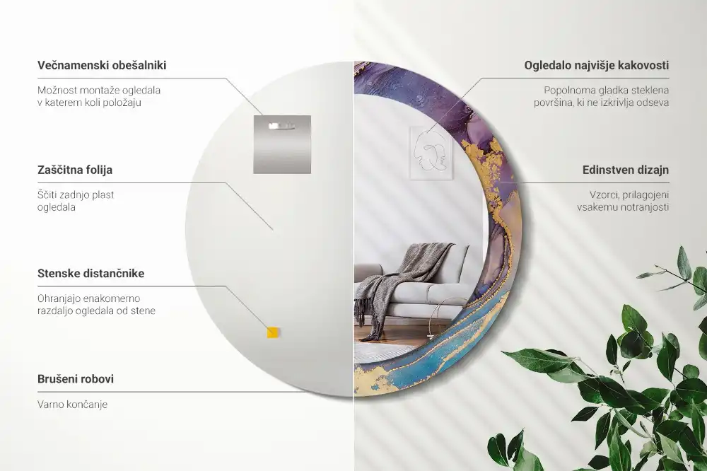 Espejo redondo impreso Piedra de mármol