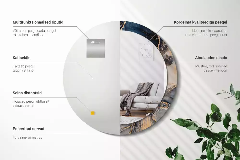 Espejo redondo estampado Pinturas abstractas