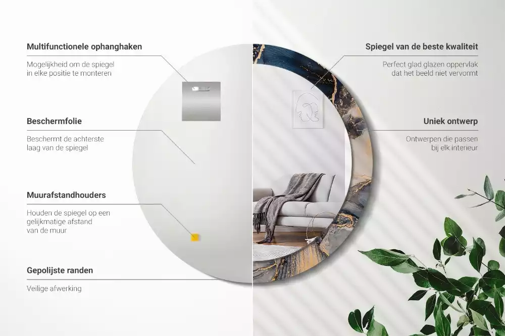 Espejo redondo estampado Pinturas abstractas