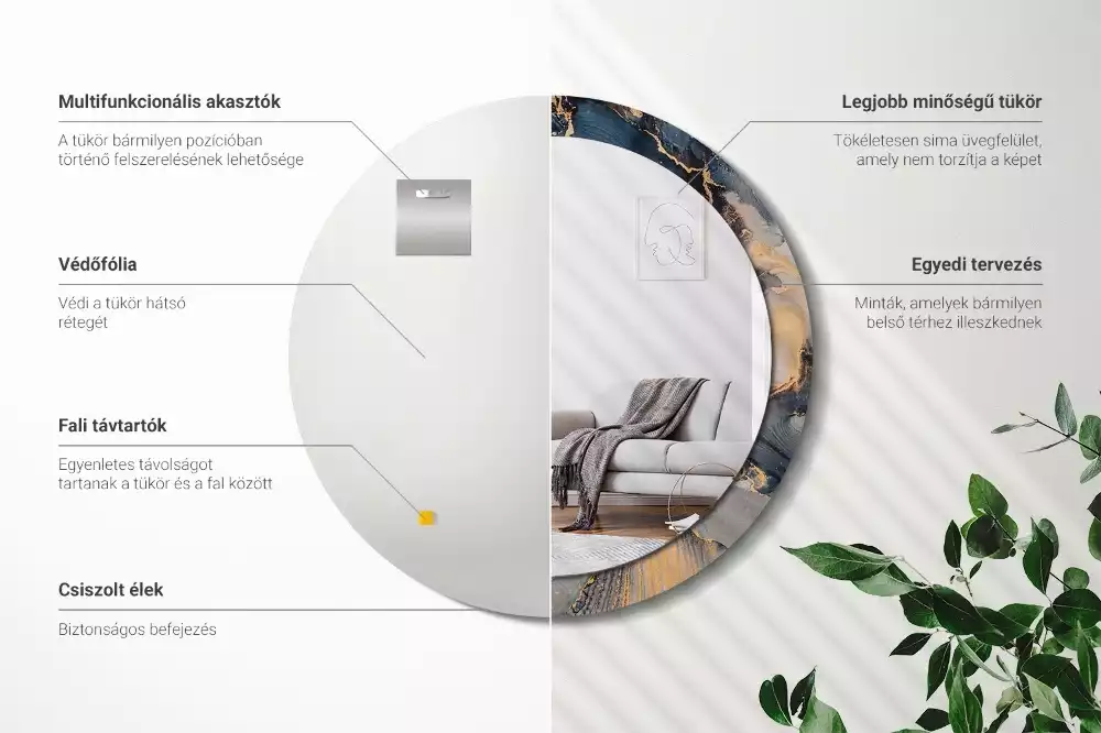 Espejo redondo estampado Pinturas abstractas