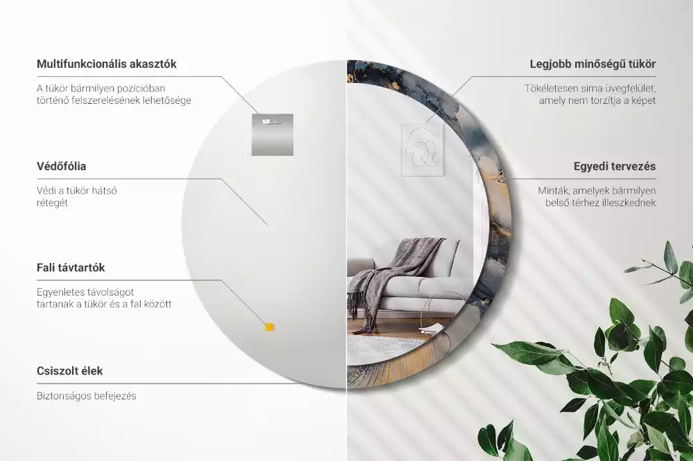 Espejo redondo estampado Pinturas abstractas