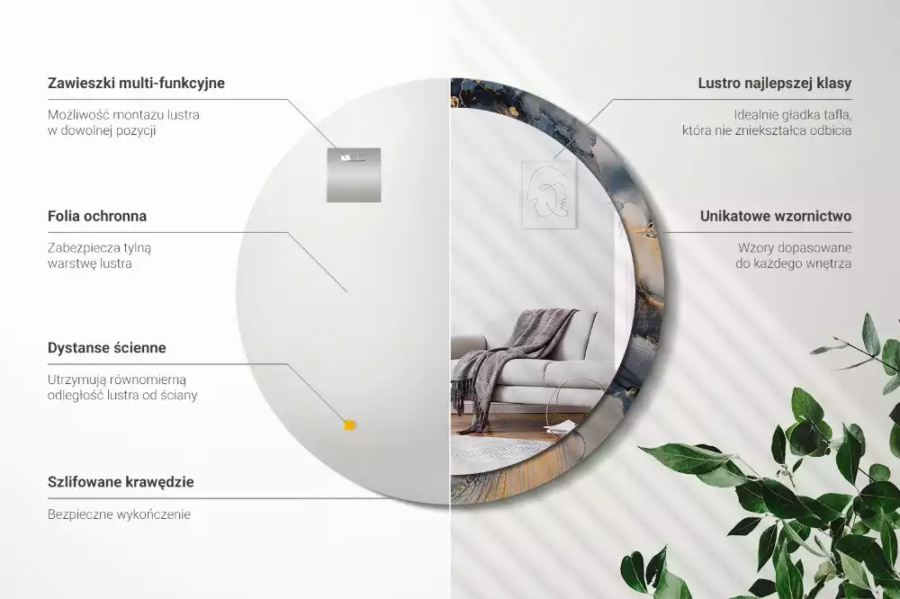 Espejo redondo estampado Pinturas abstractas