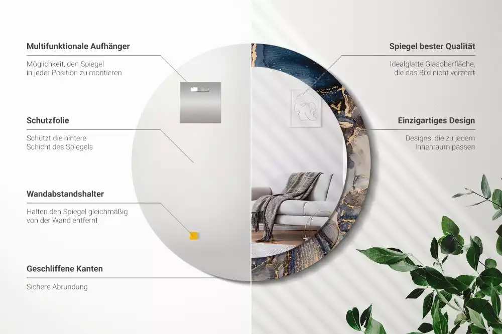 Espejo redondo estampado Pinturas abstractas