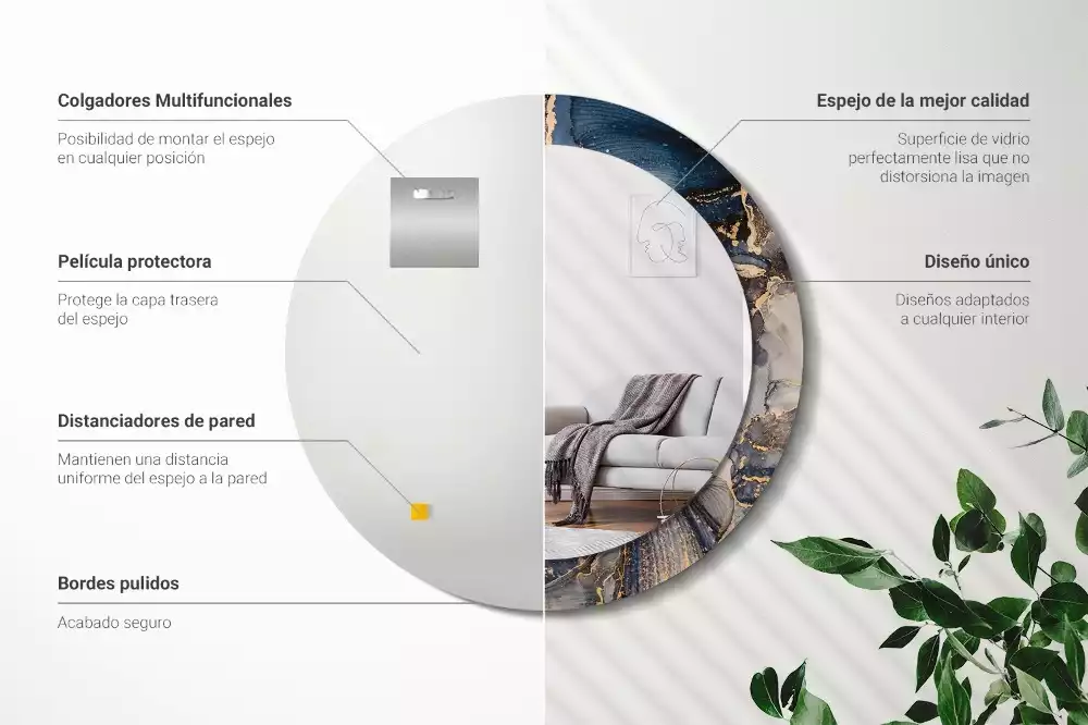 Espejo redondo estampado Pinturas abstractas