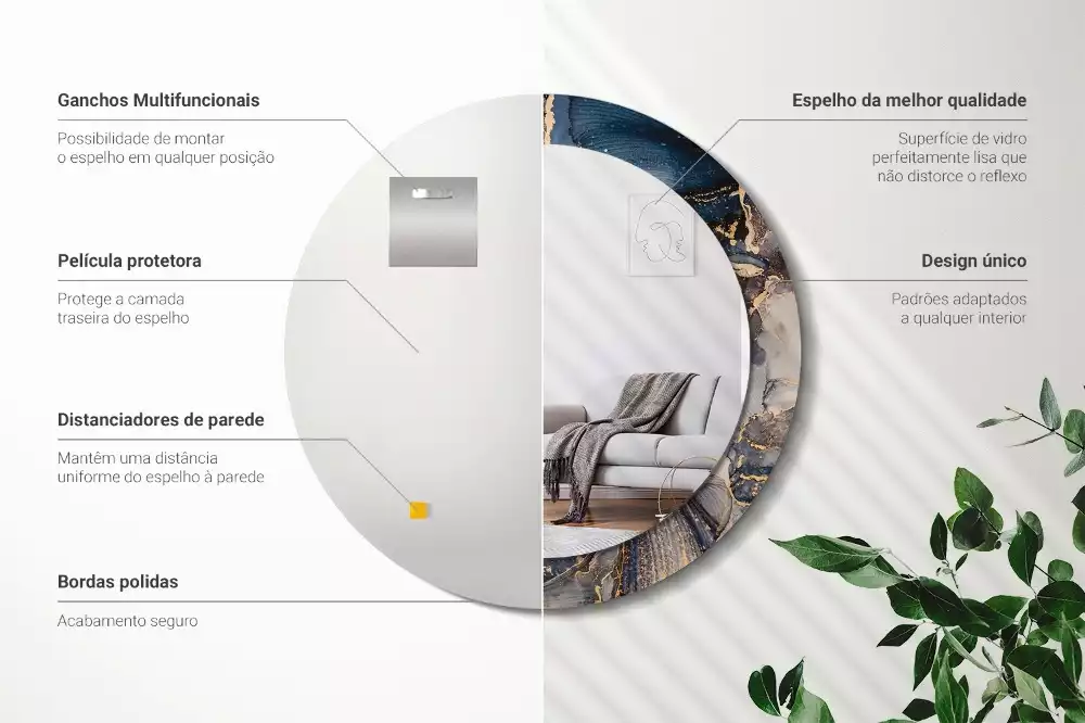 Espejo redondo estampado Pinturas abstractas