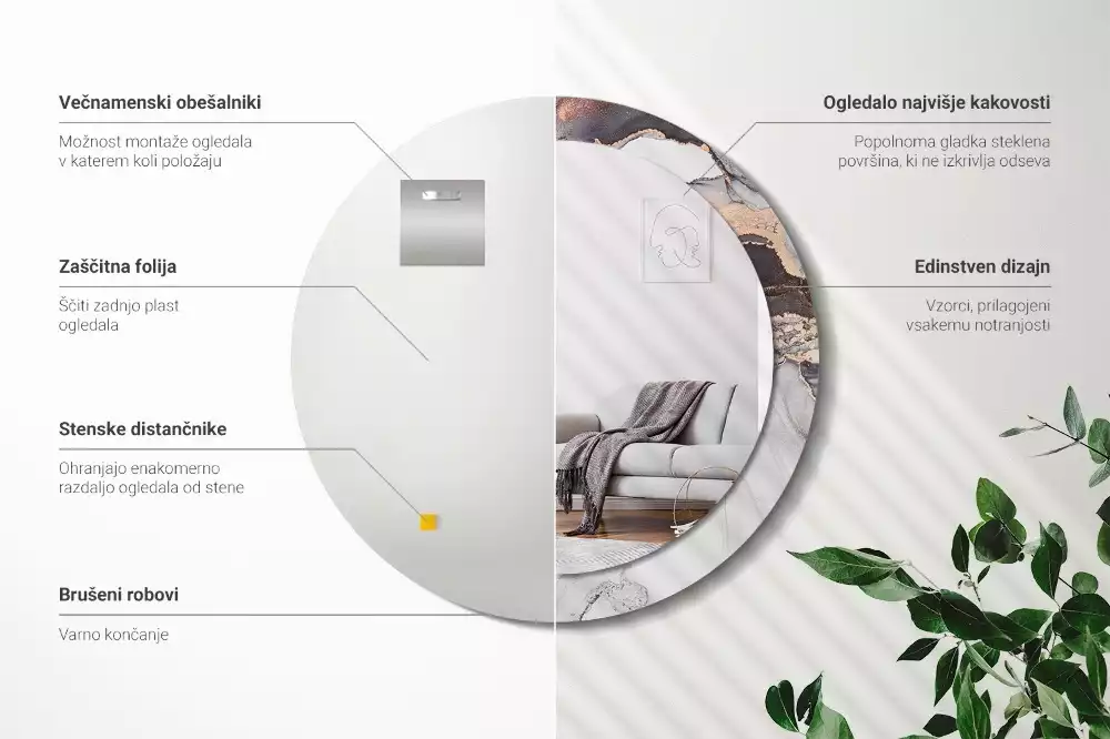 Espejo redondo estampado Mármol abstracto