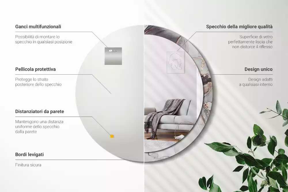 Espejo redondo estampado Mármol abstracto