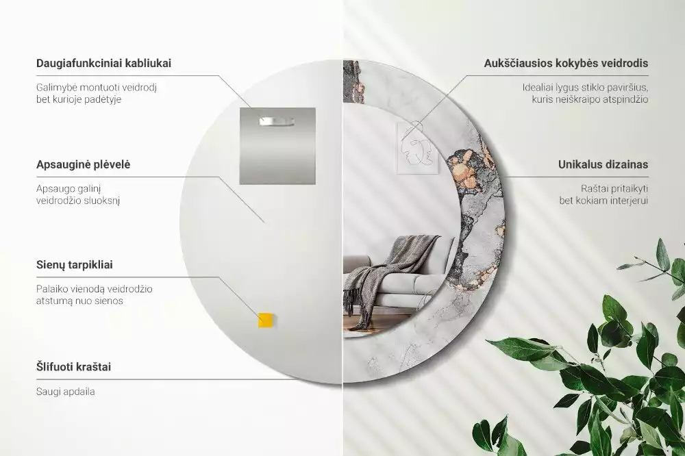 Espejo redondo estampado Mármol abstracto