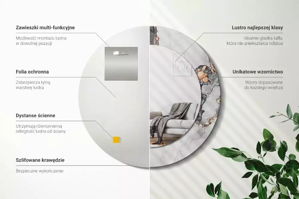 Espejo redondo estampado Mármol abstracto