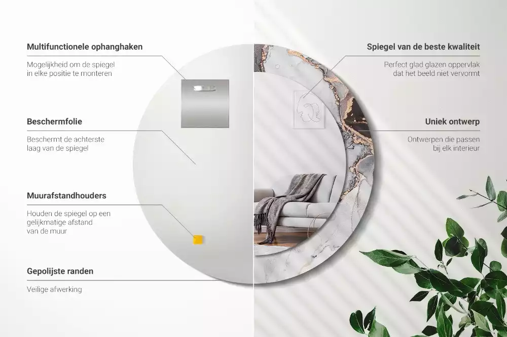 Espejo redondo estampado Mármol abstracto