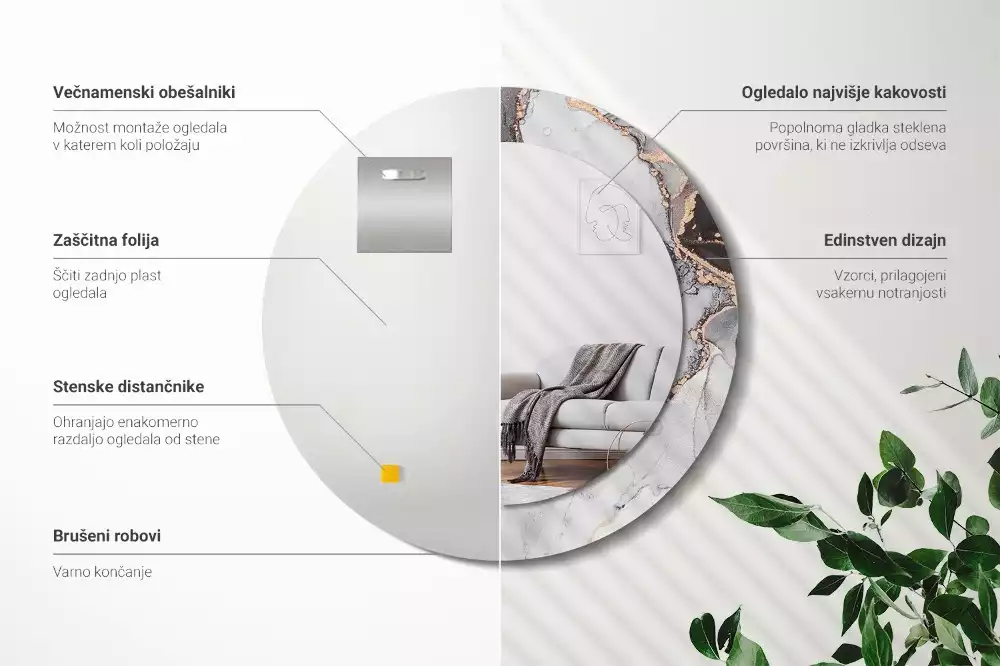 Espejo redondo estampado Mármol abstracto