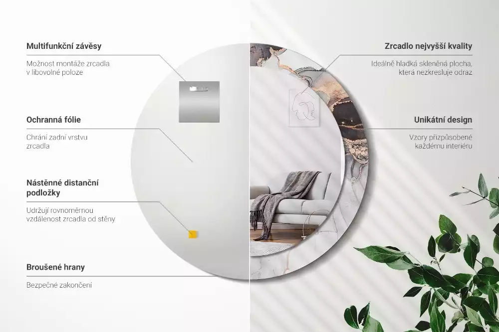 Espejo redondo estampado Mármol abstracto