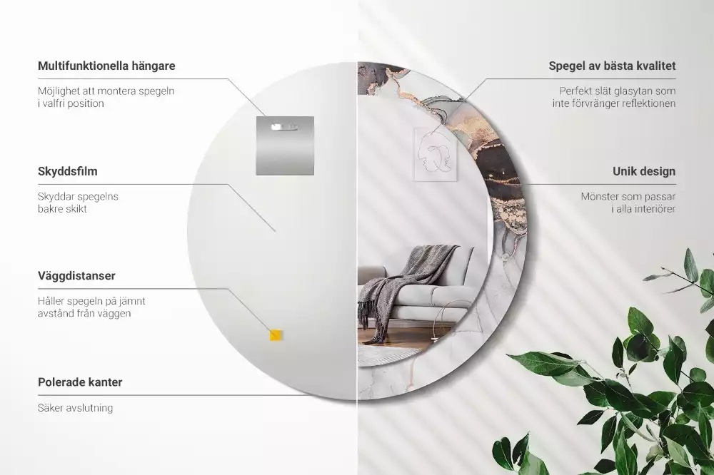 Espejo redondo estampado Mármol abstracto