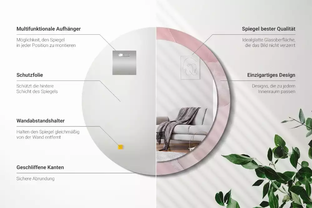 Espejo redondo impreso Piedra rosa