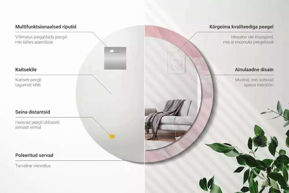 Espejo redondo impreso Piedra rosa