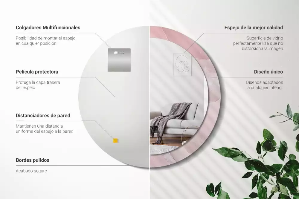 Espejo redondo impreso Piedra rosa