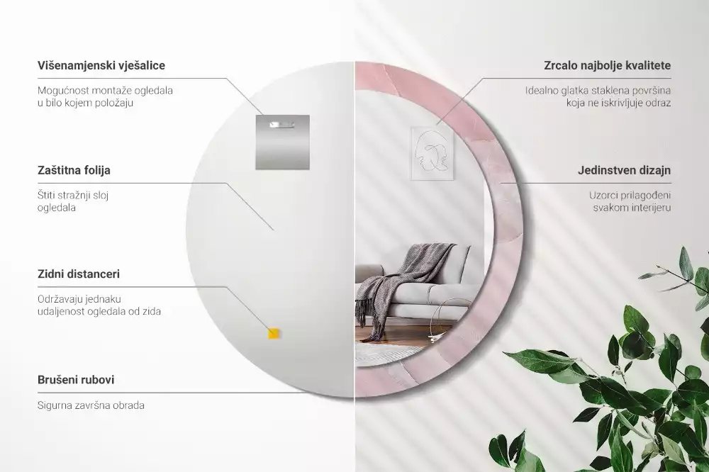 Espejo redondo impreso Piedra rosa