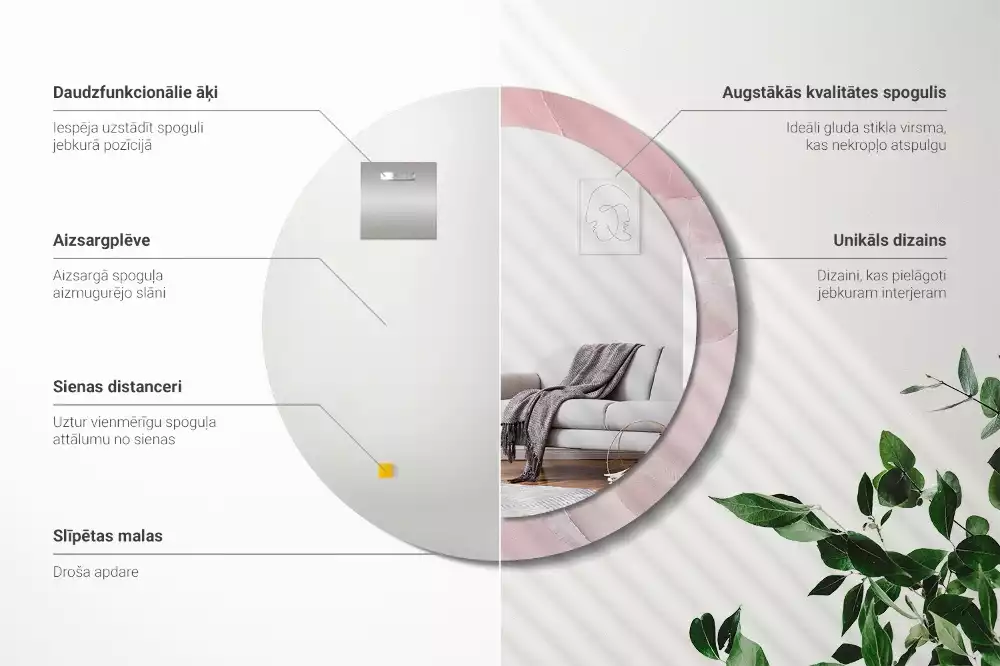 Espejo redondo impreso Piedra rosa