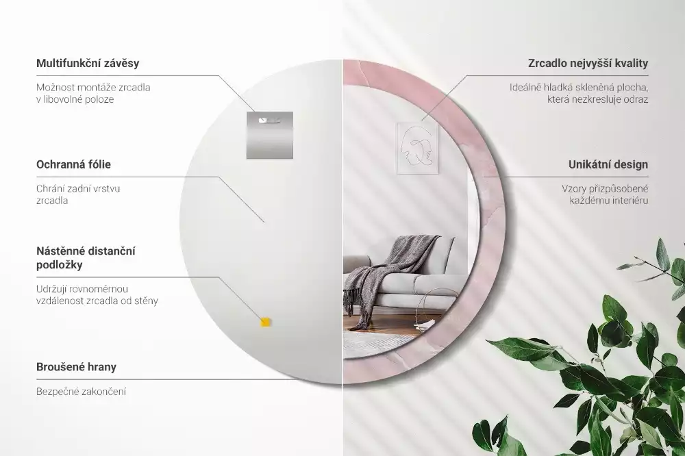 Espejo redondo impreso Piedra rosa