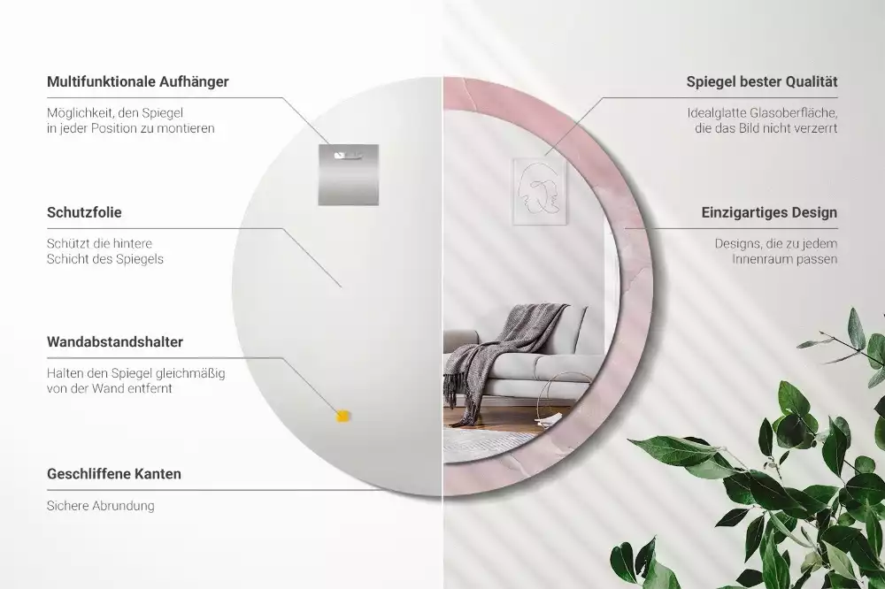 Espejo redondo impreso Piedra rosa