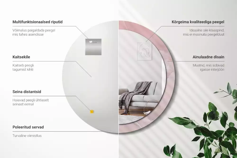 Espejo redondo impreso Piedra rosa