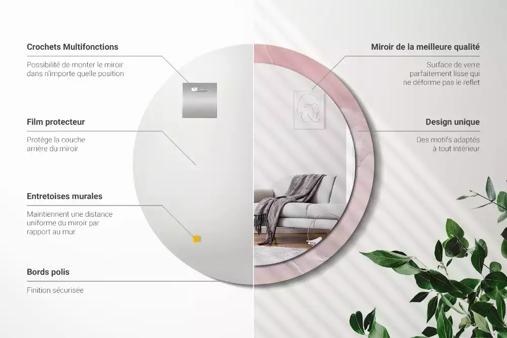 Espejo redondo impreso Piedra rosa