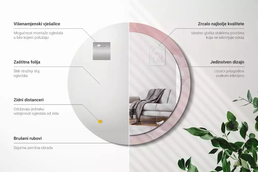 Espejo redondo impreso Piedra rosa