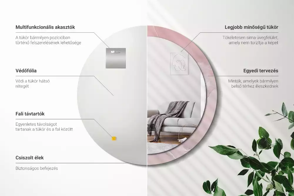 Espejo redondo impreso Piedra rosa