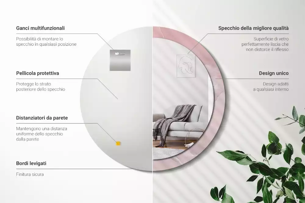 Espejo redondo impreso Piedra rosa