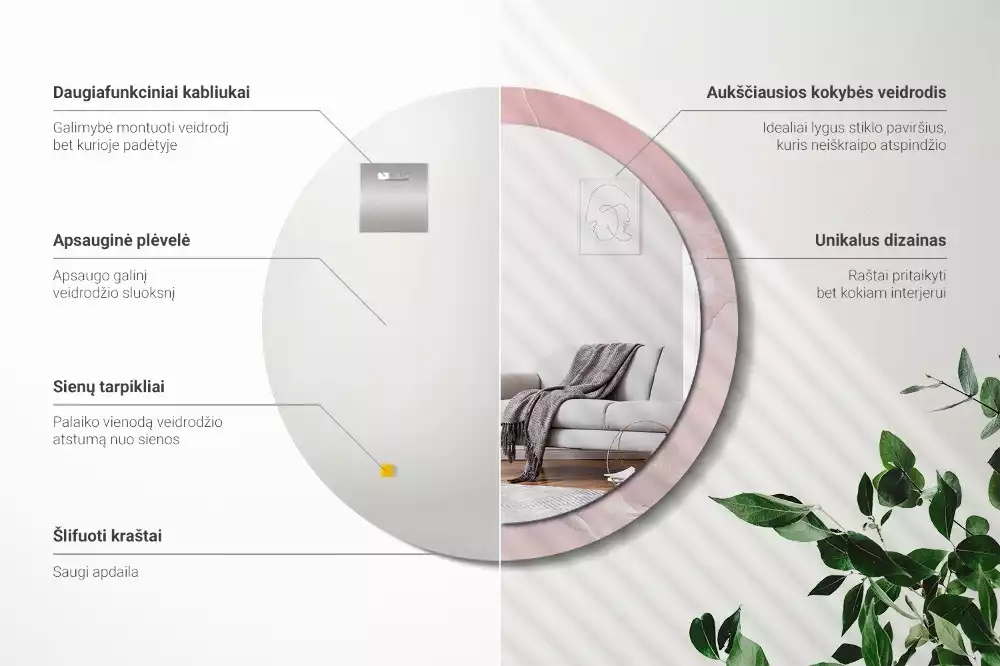 Espejo redondo impreso Piedra rosa