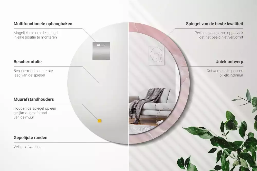 Espejo redondo impreso Piedra rosa