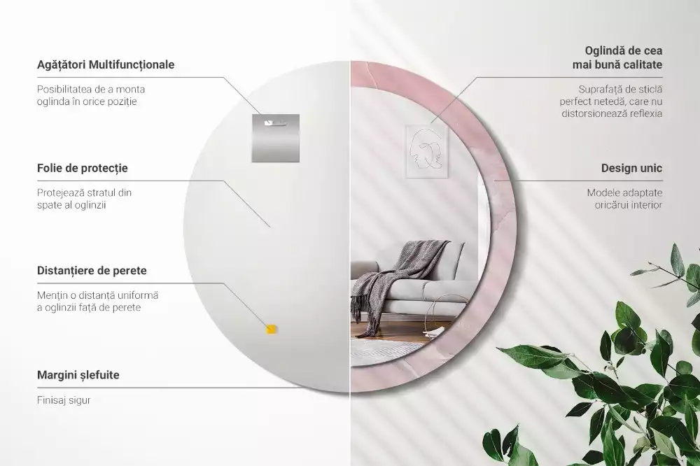 Espejo redondo impreso Piedra rosa