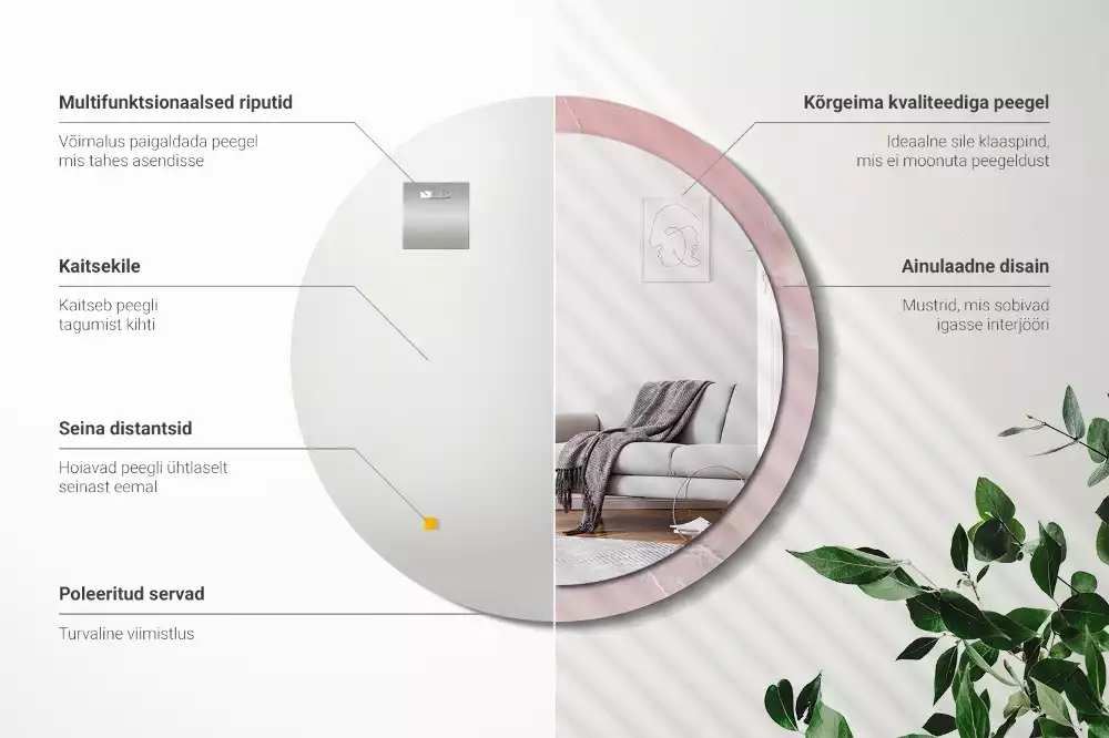 Espejo redondo impreso Piedra rosa