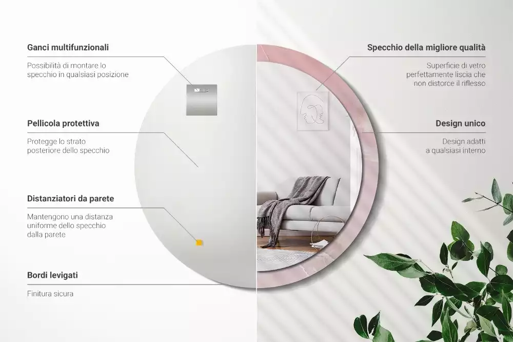 Espejo redondo impreso Piedra rosa