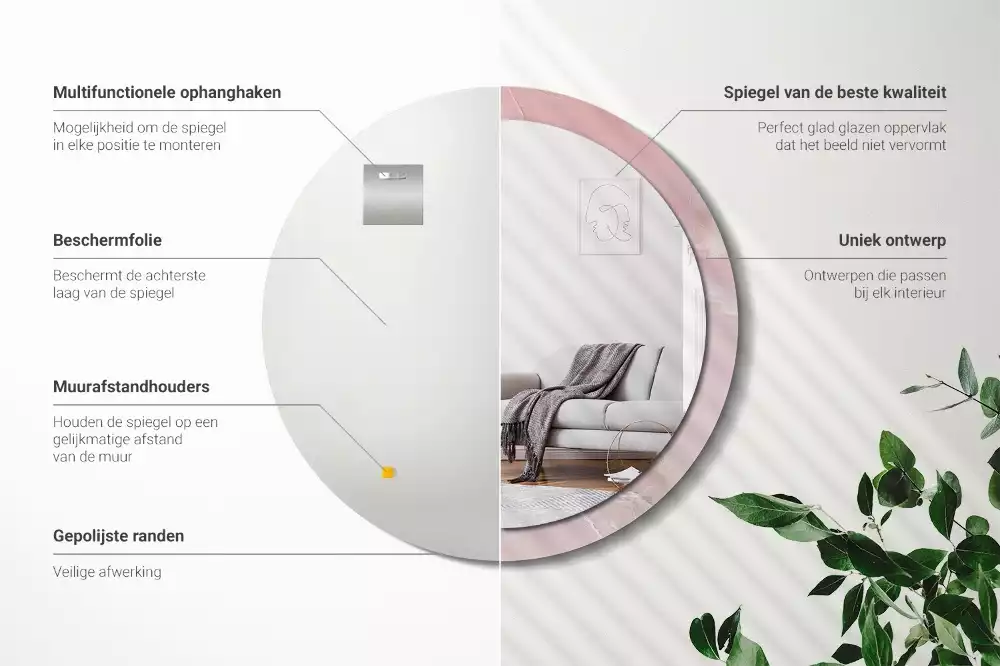 Espejo redondo impreso Piedra rosa