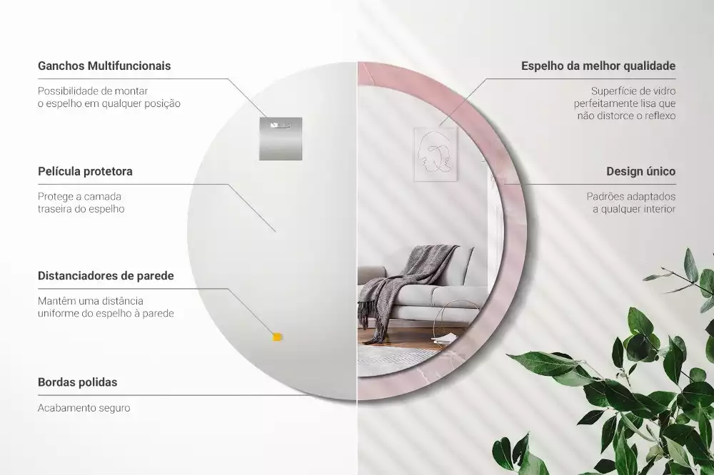 Espejo redondo impreso Piedra rosa