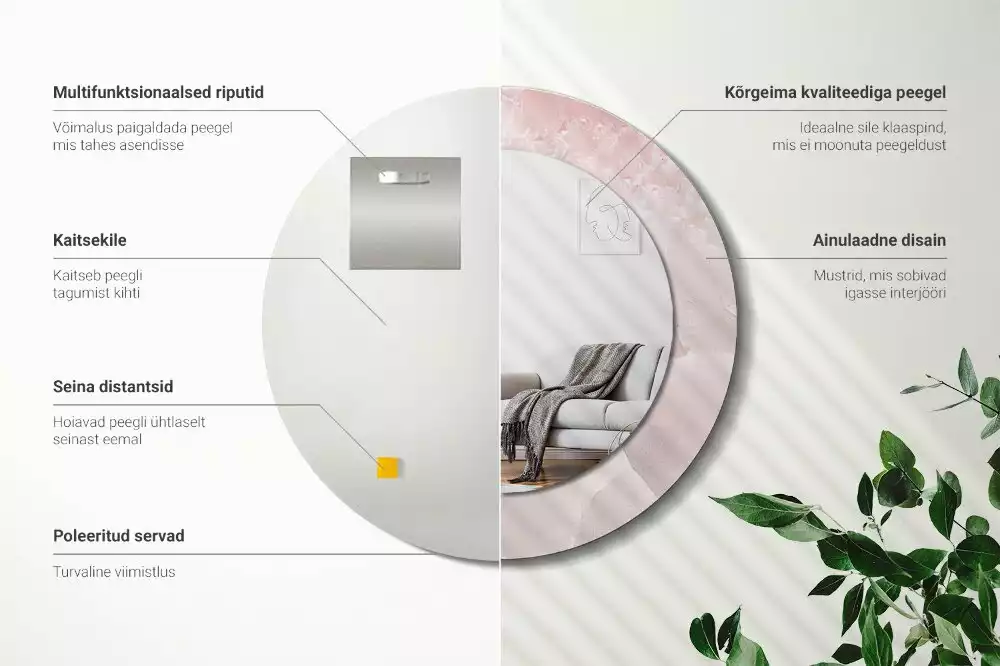 Espejo redondo impreso Piedra rosa