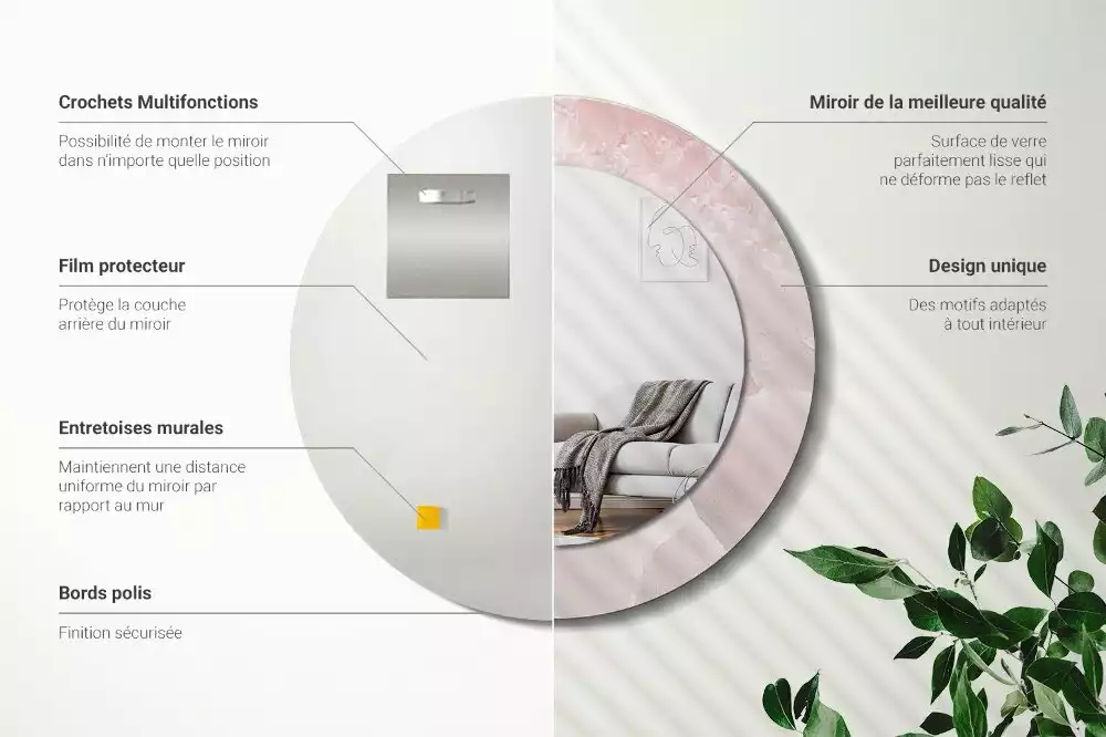 Espejo redondo impreso Piedra rosa