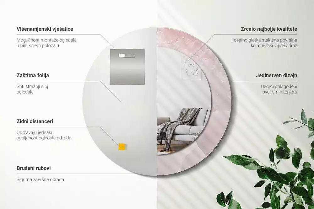 Espejo redondo impreso Piedra rosa