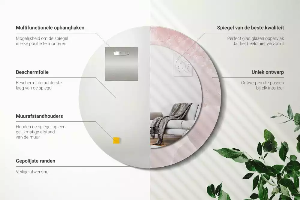 Espejo redondo impreso Piedra rosa