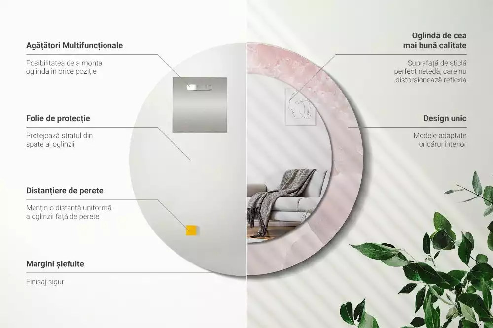 Espejo redondo impreso Piedra rosa