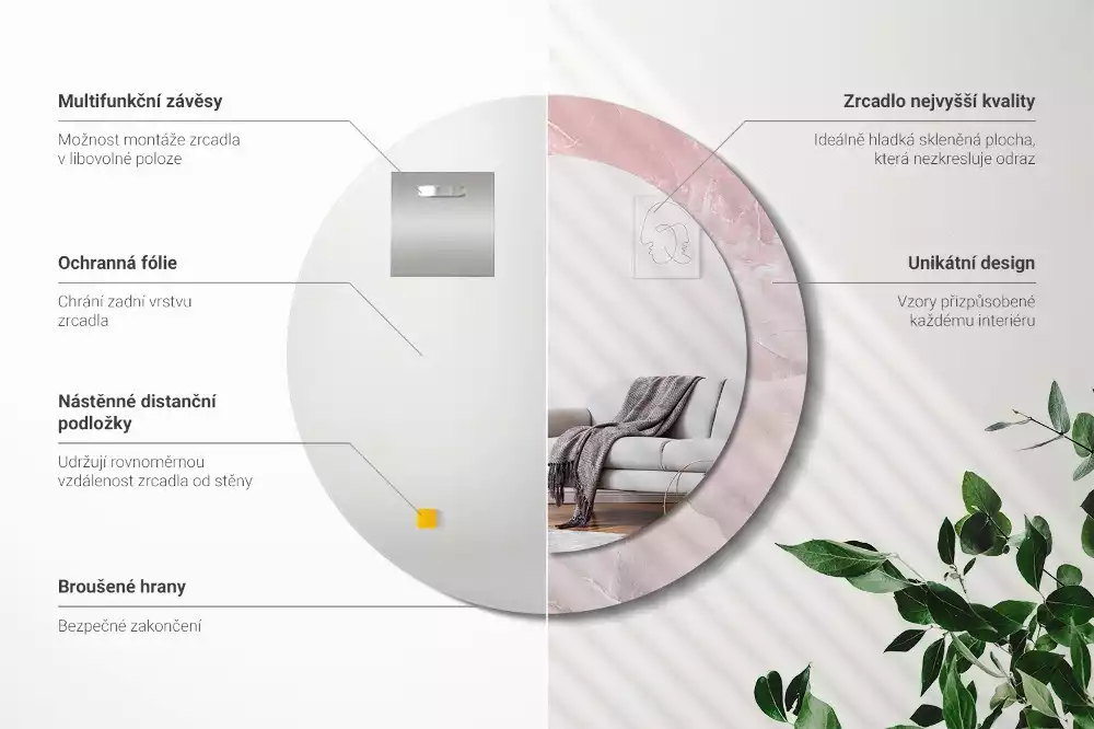 Espejo redondo impreso Piedra rosa