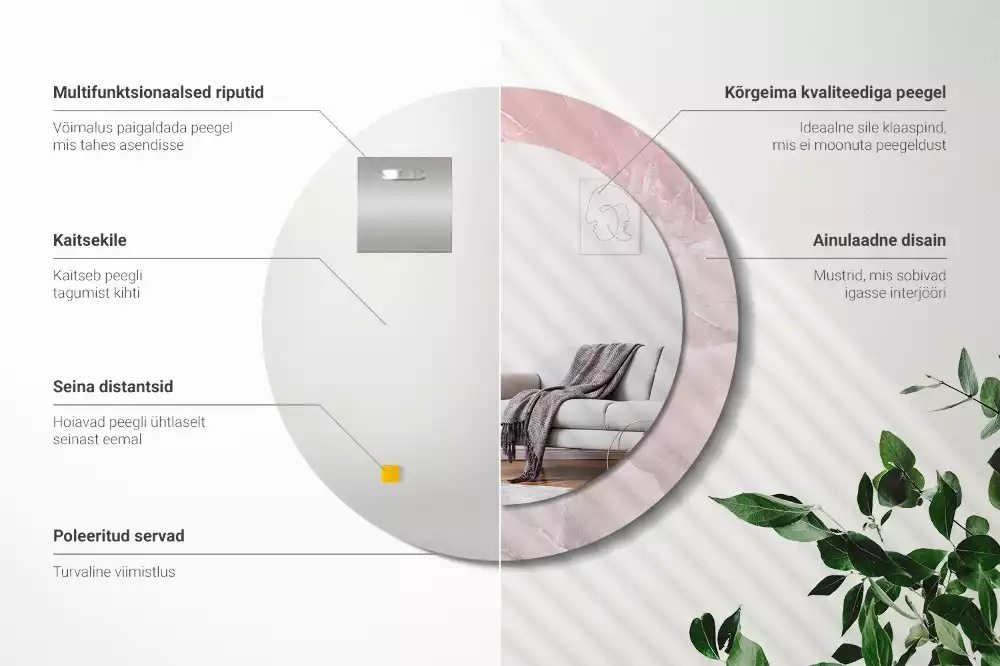 Espejo redondo impreso Piedra rosa