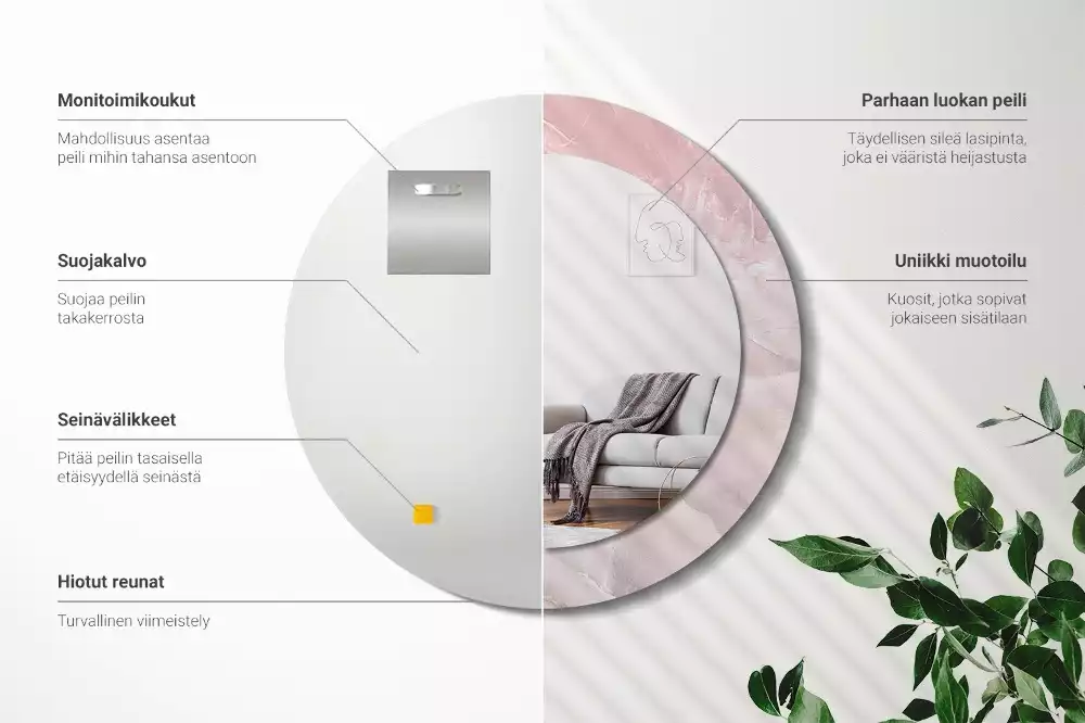 Espejo redondo impreso Piedra rosa