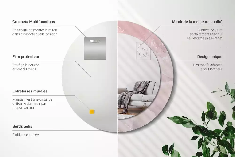 Espejo redondo impreso Piedra rosa