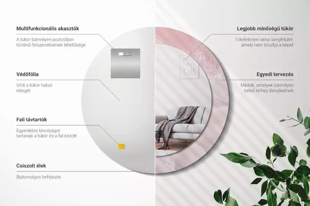 Espejo redondo impreso Piedra rosa