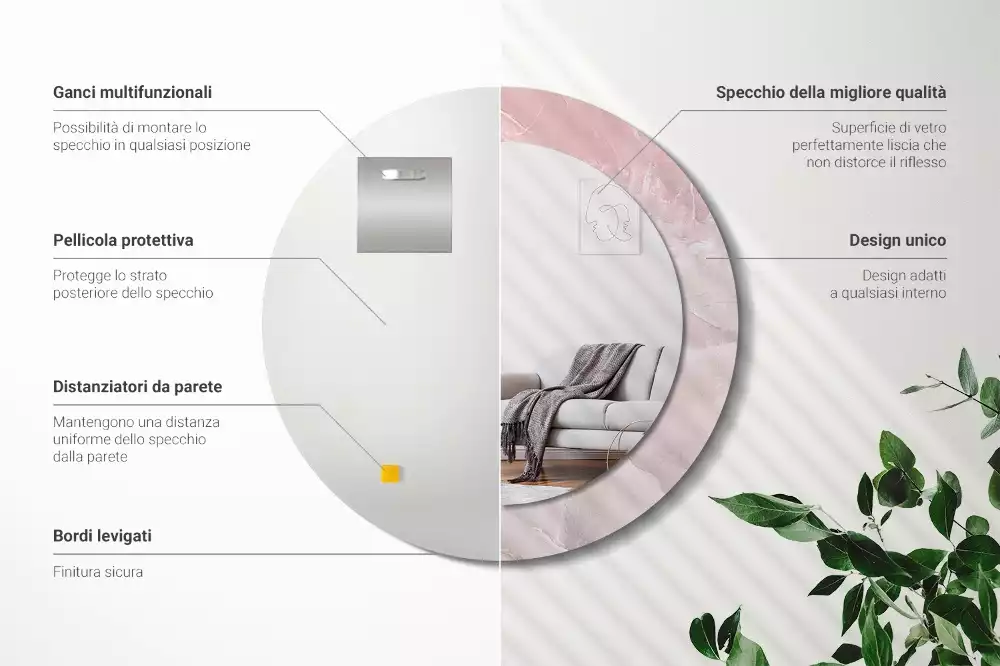 Espejo redondo impreso Piedra rosa